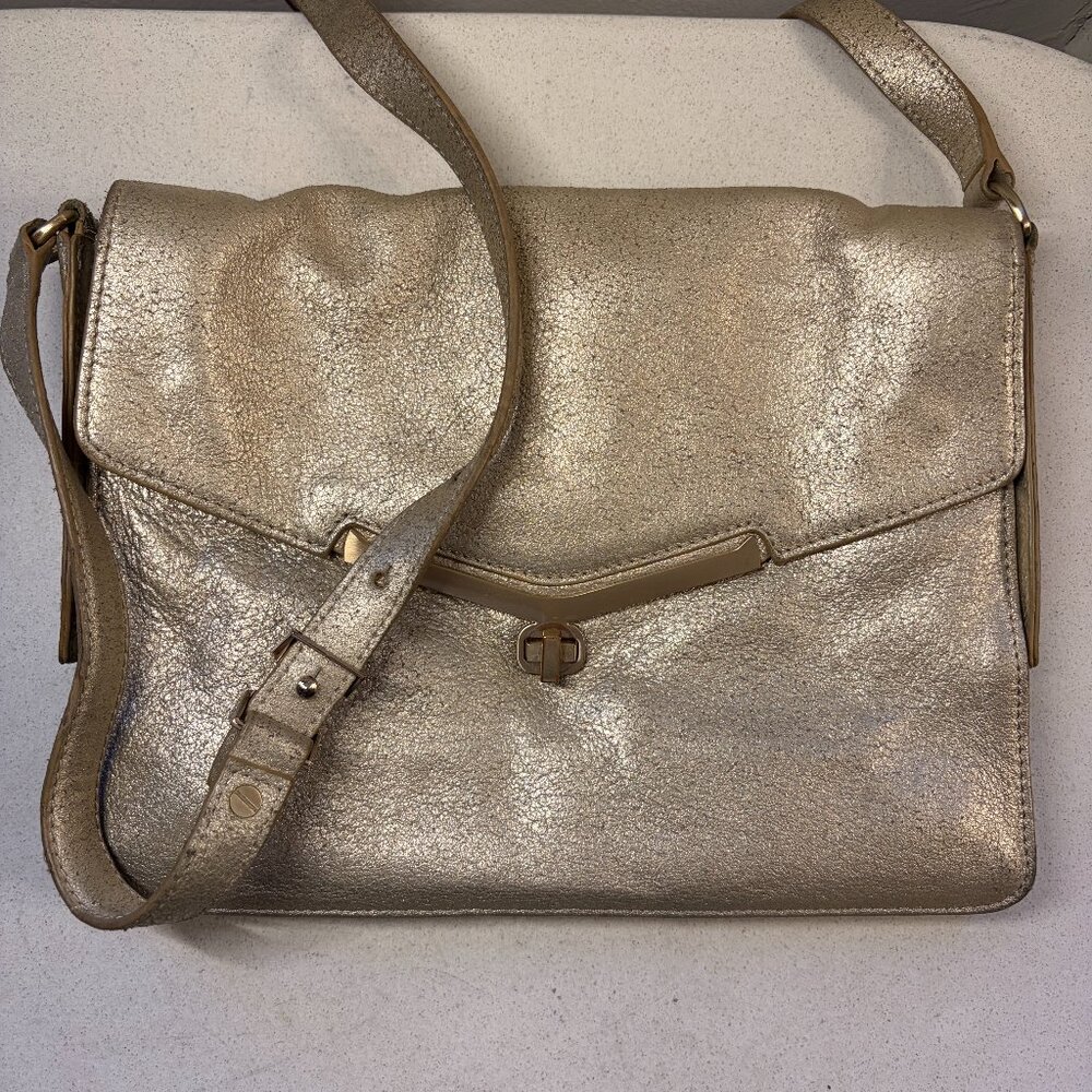 Botkier Valentina Crossbody Shoulder Bag Leather Metallic Gold Chic